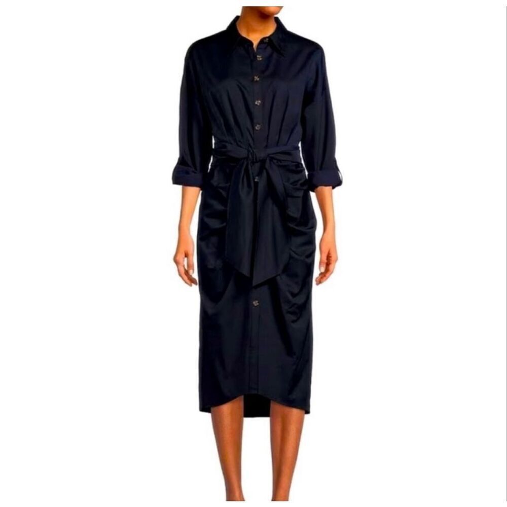 Antonio Melani Roxanne Pleated Tie Dress Buttondown Navy